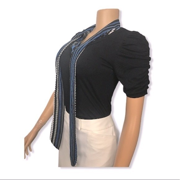 Maurices Top Black Polka Dot Layered Tie Neck with blue Gray white size S - Picture 4 of 8